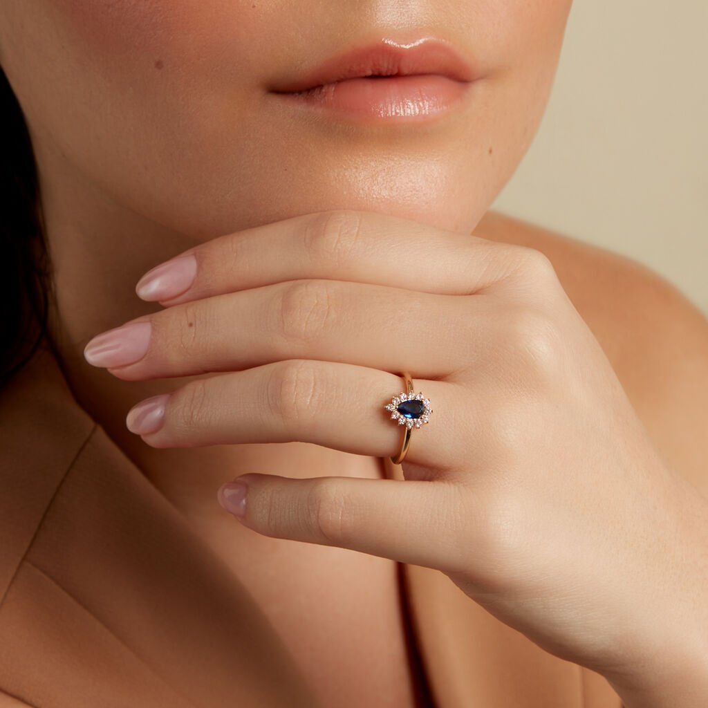 GENEVIEVE Damen Ring Vergoldet Zirkonia Blau Tropfen