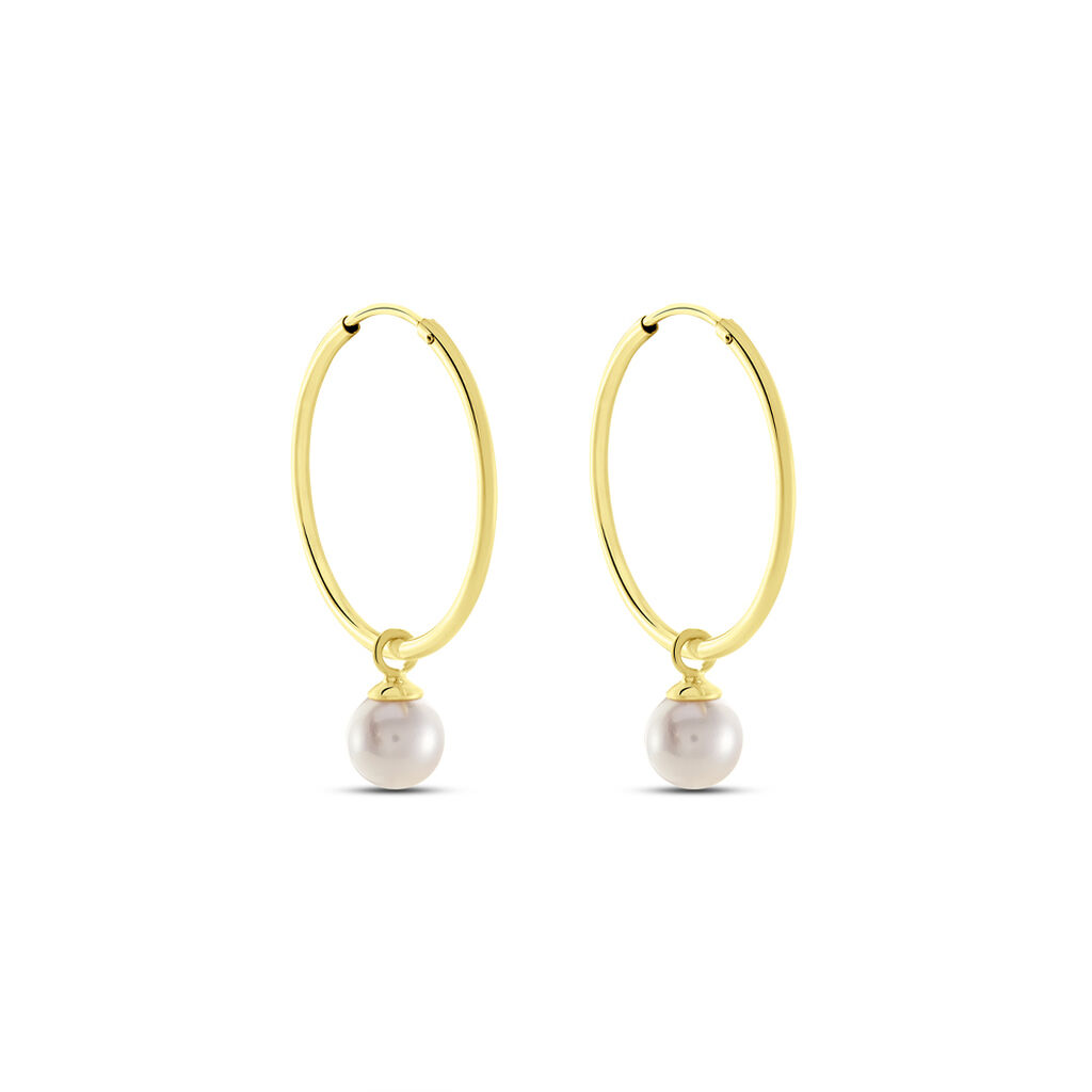 MANDY Damen Creolen Gold 585 (14 Karat) Zuchtperle Wei&szlig;