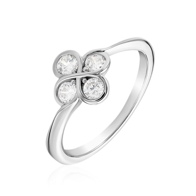 KAIYA Damen Ring Silber 925 Zirkonia Wei&szlig; 0,7 ct Talisman Kleeblatt - Ringe mit Stein Damen | OROVIVO