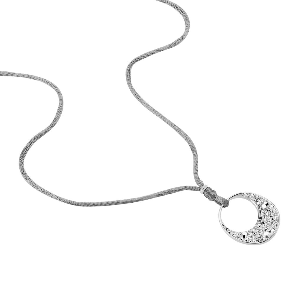 SAVINNA Damen Collier Edelstahl Strass Wei&szlig; Kreis B 1 mm