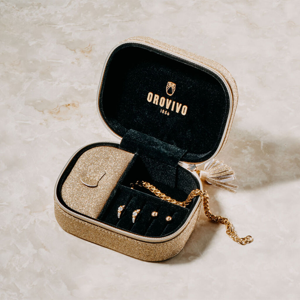 OROVIVO Schmuckschatulle Gold mit 2 Fächern - Schmuck mit Stein Damen | OROVIVO