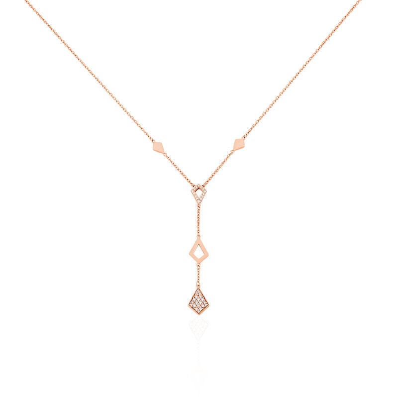 MILANKA Damen Collier Silber rosevergoldet 925 Zirkonia Wei&szlig; Raute - Halsketten Damen | OROVIVO