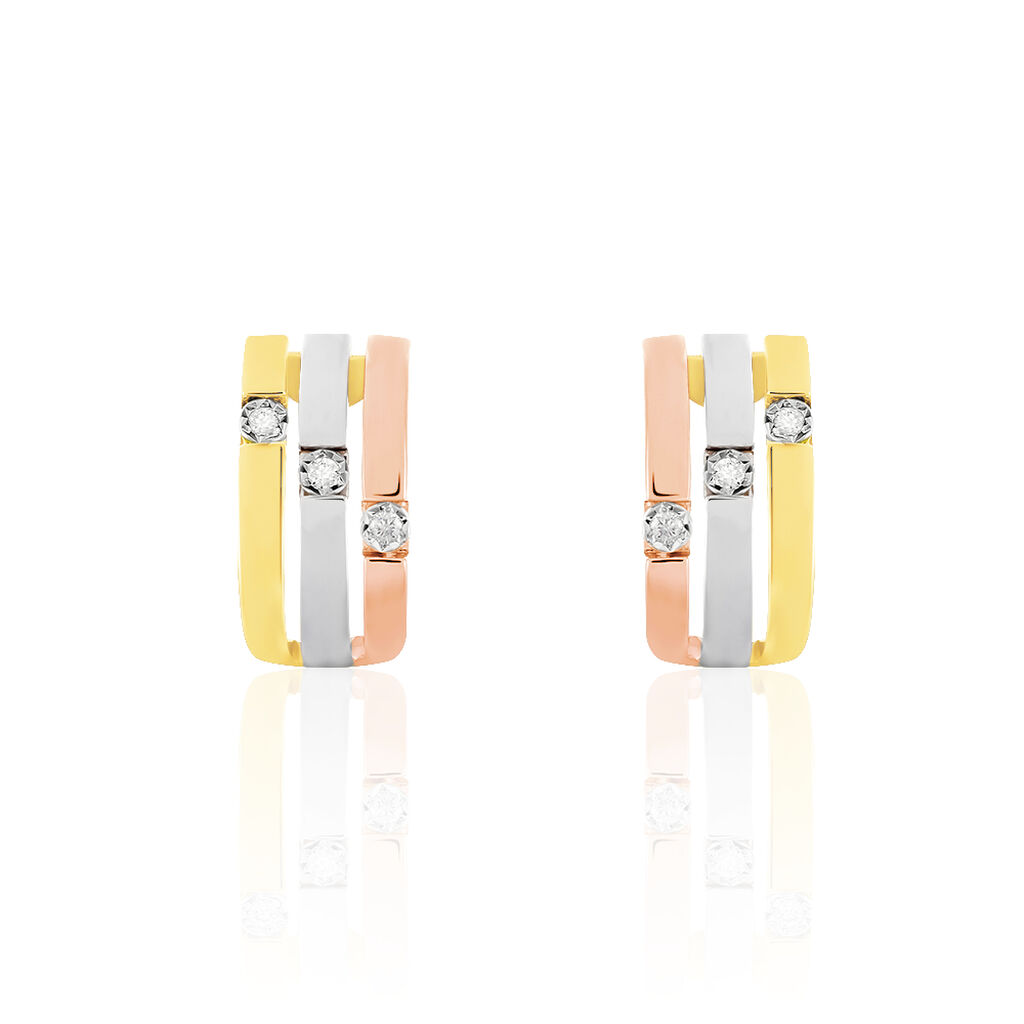 KATA 1 Damen Creolen Gold Tricolor 375 (9 Karat) Diamant Wei&szlig; 0,02 ct Barren