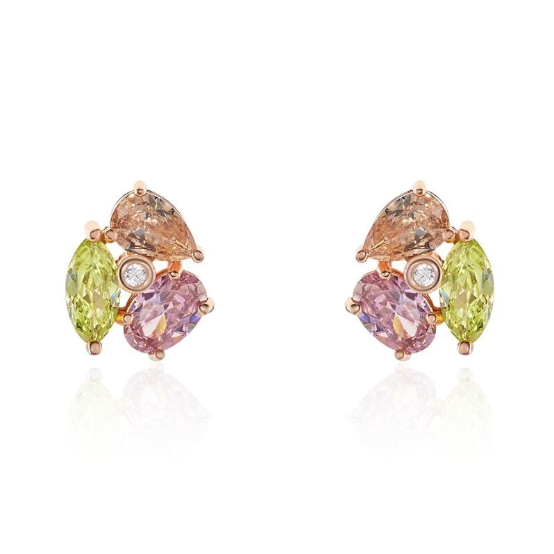 BLUMENA Damen Ohrstecker Silber rosevergoldet 925 Zirkonia Wei&szlig; 0,01 ct Blume - Ohrstecker Damen | OROVIVO