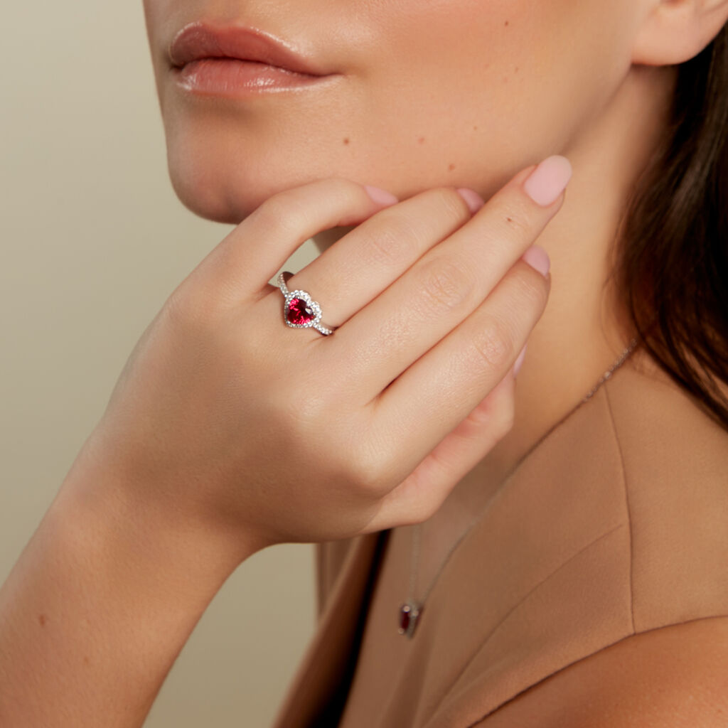 MARGOT Damen Ring Silber 925 Synthetischer Stein Rot 0,99 ct Herz