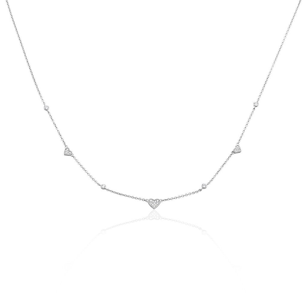 LUBOV Damen Collier Silber 925 Zirkonia Weiß 0,28 ct Herz B 2,5 mm, Collier mit Stein