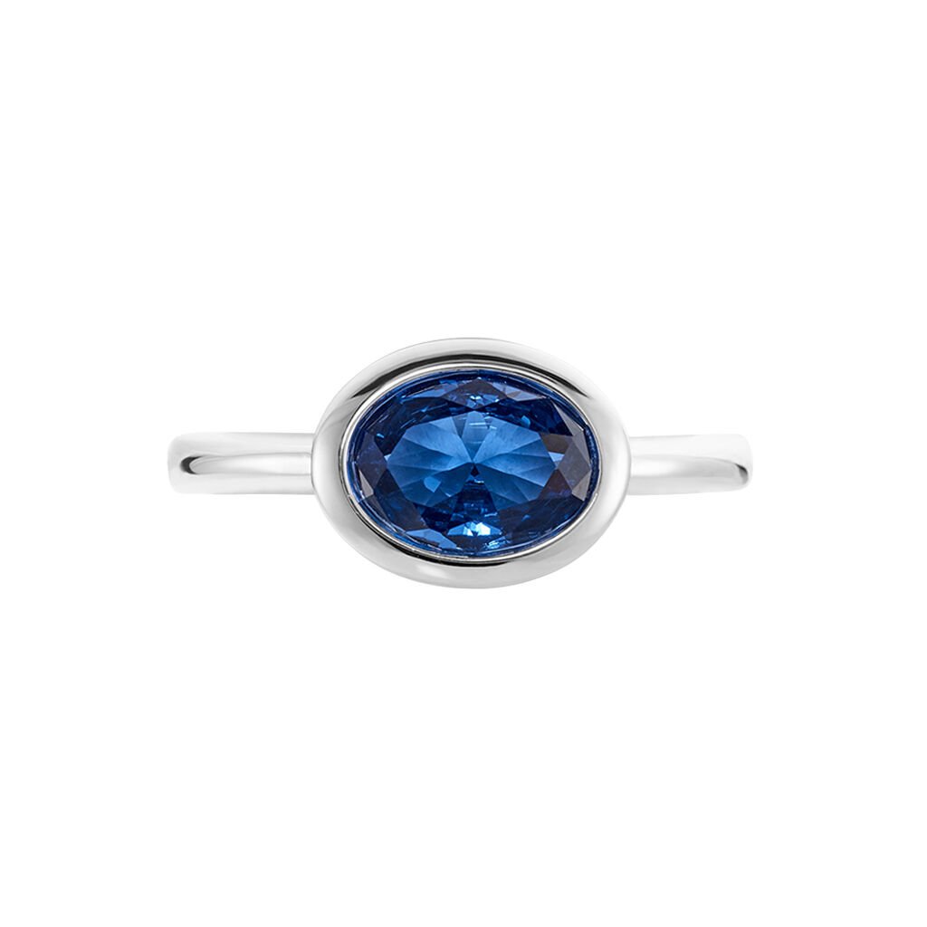 Olivia Damen Ring Silber 925 Glas Blau Oval
