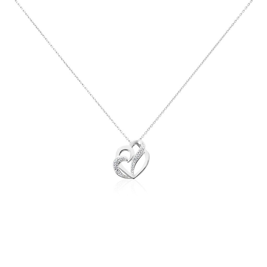 ALYSSJA HERZ 6 Damen Collier Silber 925 Zirkonia Weiß Doppelherz, Collier mit Stein