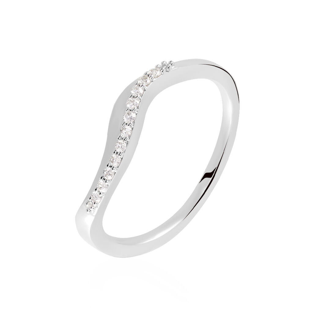 LATA Damen Ring Weißgold 375 (9 Karat) Diamant Weiß 0,1 ct Welle - Ringe mit Stein Damen | OROVIVO