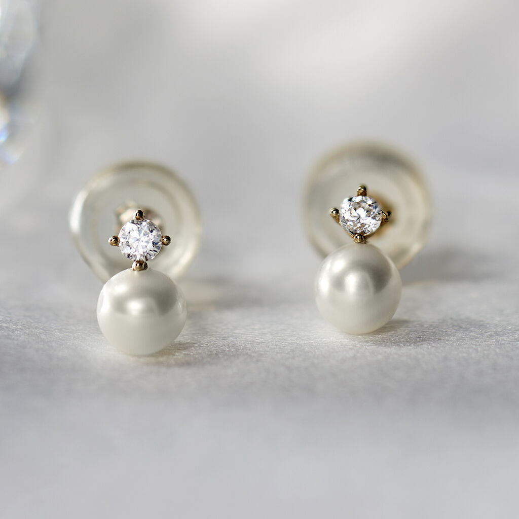 EOLANDE PERLE 1 Damen Ohrstecker Gold 375 (9 Karat) Zuchtperle Perlmutt