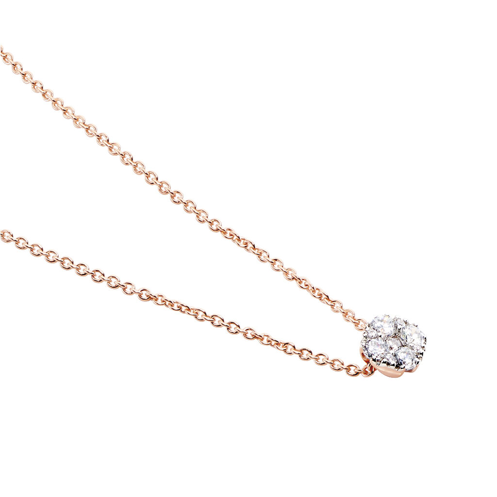 BINA Damen Collier Rosegold 375 (9 Karat) Zirkonia Wei&szlig; Viereck