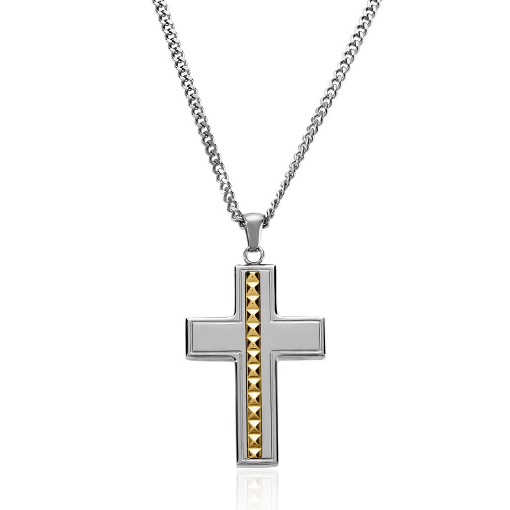 TORIN Herren Collier Edelstahl Bicolor Gelb/Silber Religiöses Kreuz B 2,5 mm - Halsketten Herren | OROVIVO