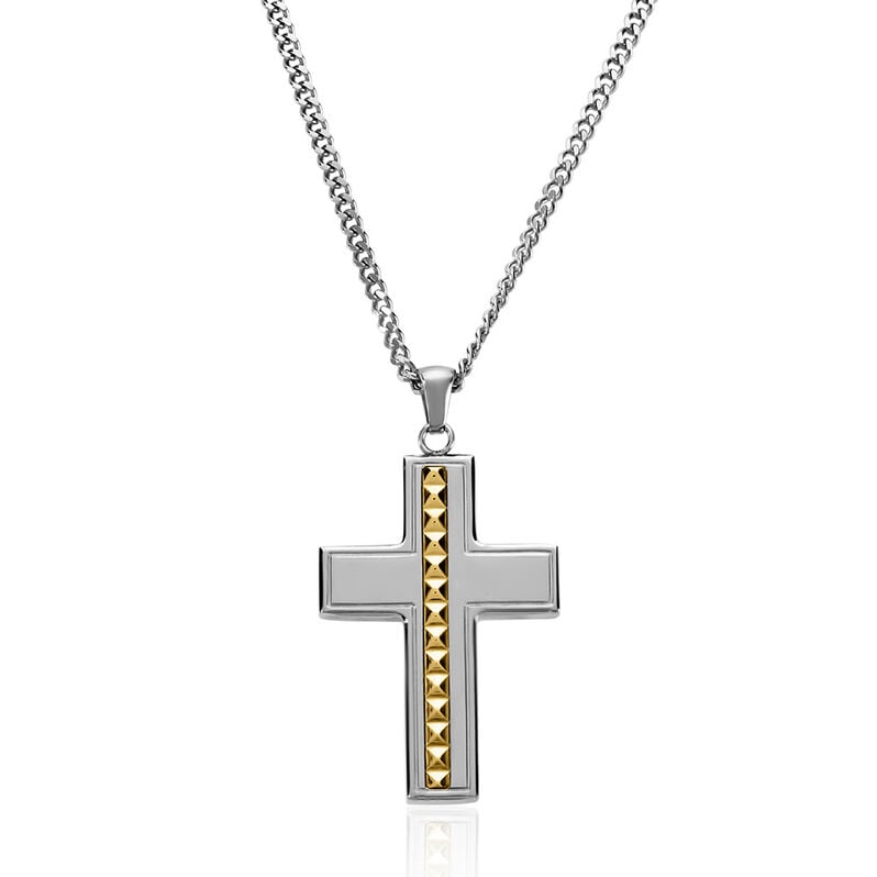 TORIN Herren Collier Edelstahl Bicolor Gelb/Silber Religiöses Kreuz B 2,5 mm - Halsketten Herren | OROVIVO
