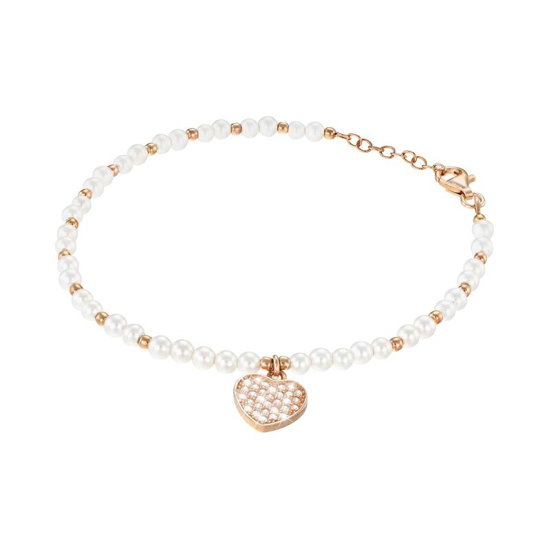 Bracciale cuore in argento rosato zirconi e perle - Spannringe Damen | OROVIVO