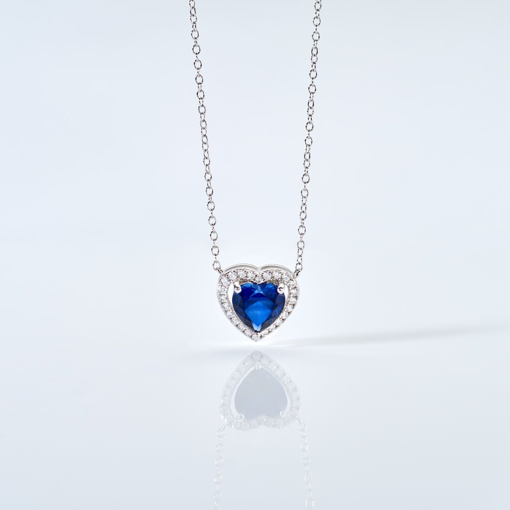 MARGOT Damen Collier Silber 925 Synthetischer Stein Blau 2,26 ct Herz B 1,2 mm