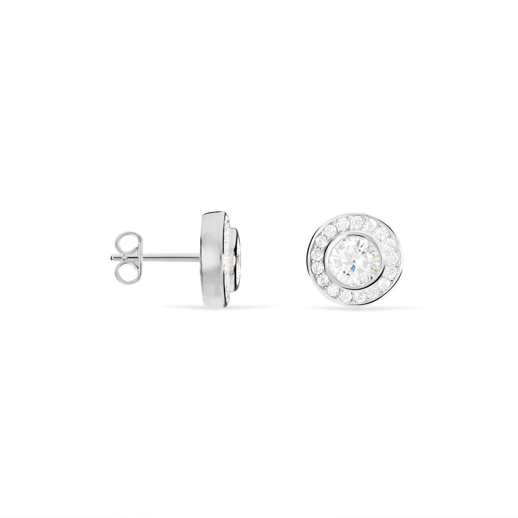 FIDA 2 Damen Ohrstecker Silber 925 Zirkonia Wei&szlig; Kreis