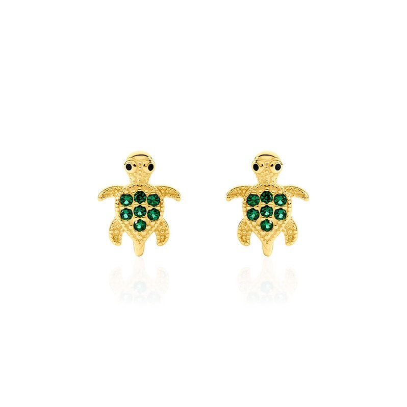 Tartara Damen Ohrstecker Silber vergoldet 925 Zirkonia Gr&uuml;n 0,2 ct Schildkr&ouml;te - Ohrstecker Damen | OROVIVO