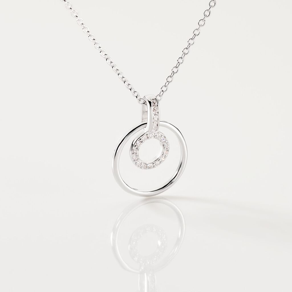 Damen Collier Silber 925 Zirkonia Wei&szlig; 0,01 ct Doppelkreis B 1 mm