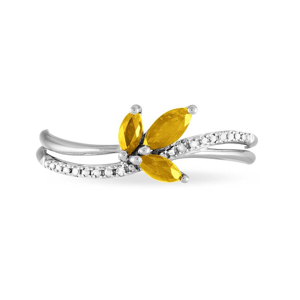 Bague Angie Or Blanc Citrine Et Diamant - Spannringe Damen | OROVIVO