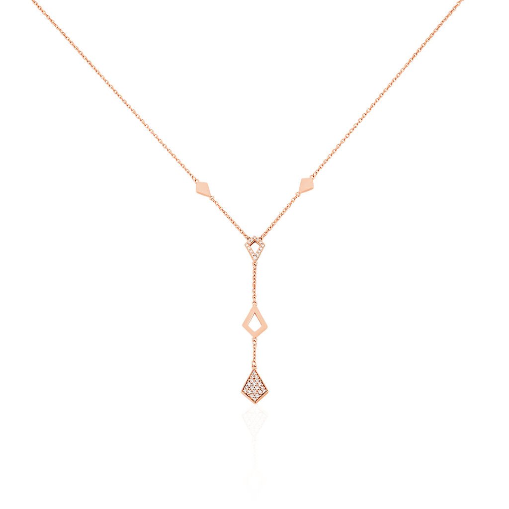 MILANKA Damen Collier Silber rosevergoldet 925 Zirkonia Weiß Raute, Collier mit Stein