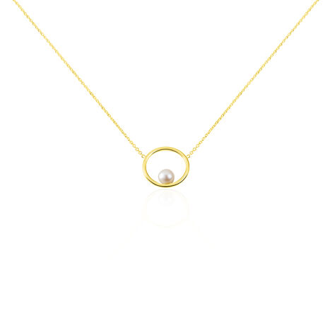 KANDA Damen Collier Silber vergoldet 925 Zuchtperle Wei&szlig; Kreis - Halsketten  | OROVIVO
