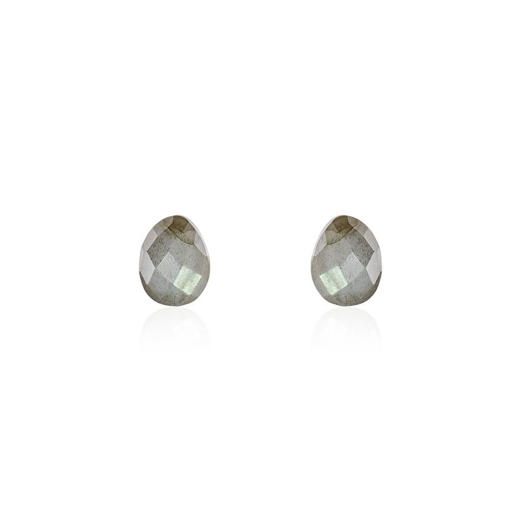 LORA Damen Ohrstecker Silber vergoldet 925 Labradorit Grau 2,8 ct