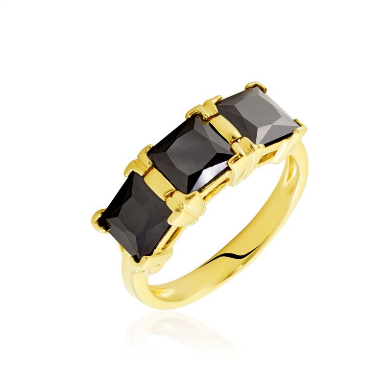 Damen Ring Silber vergoldet 925 Zirkonia Schwarz Würfel Noara  - Eheringe mit Stein Damen | OROVIVO
