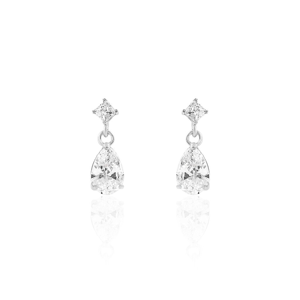 Damen Ohrstecker Weißgold 375 Zirkonia , Ohrringe Lang mit Stein