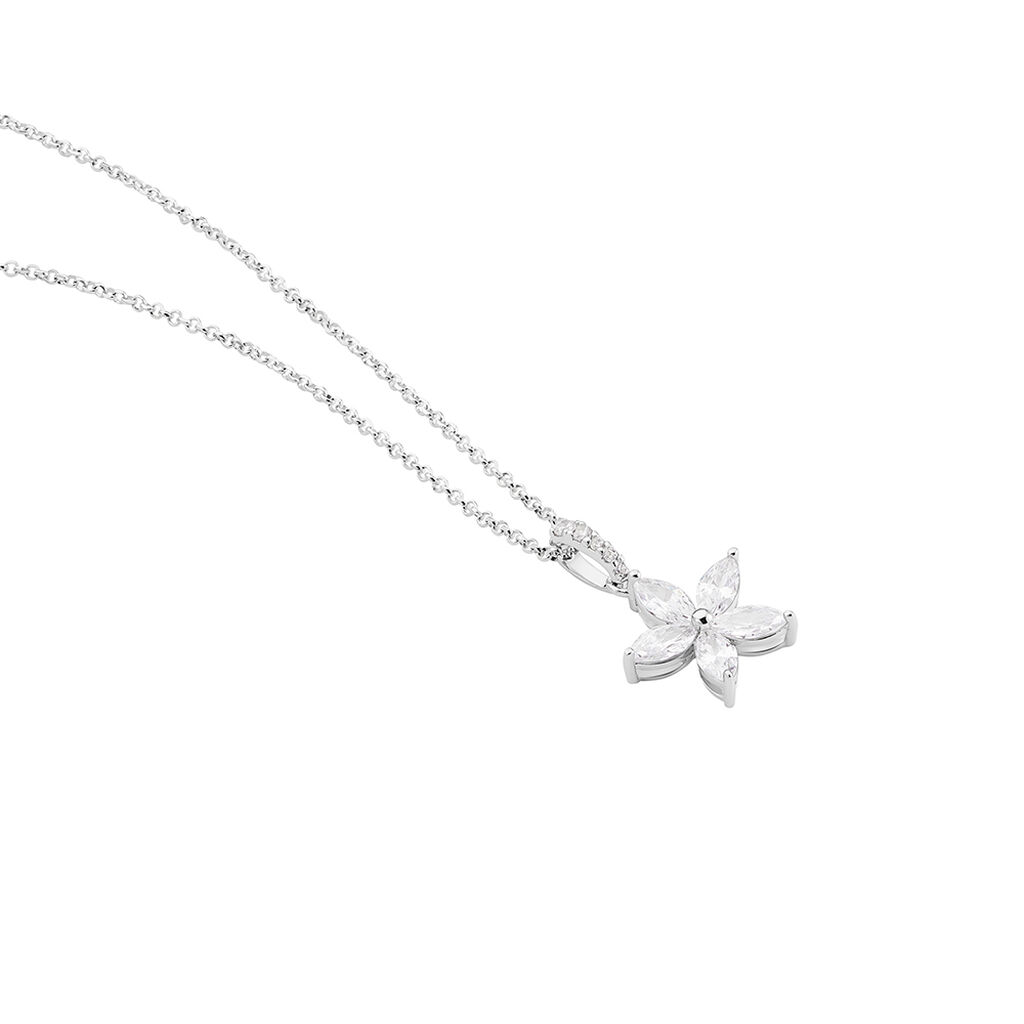KENIA Damen Collier Silber 925 Zirkonia Wei&szlig; 1,69 ct Blume