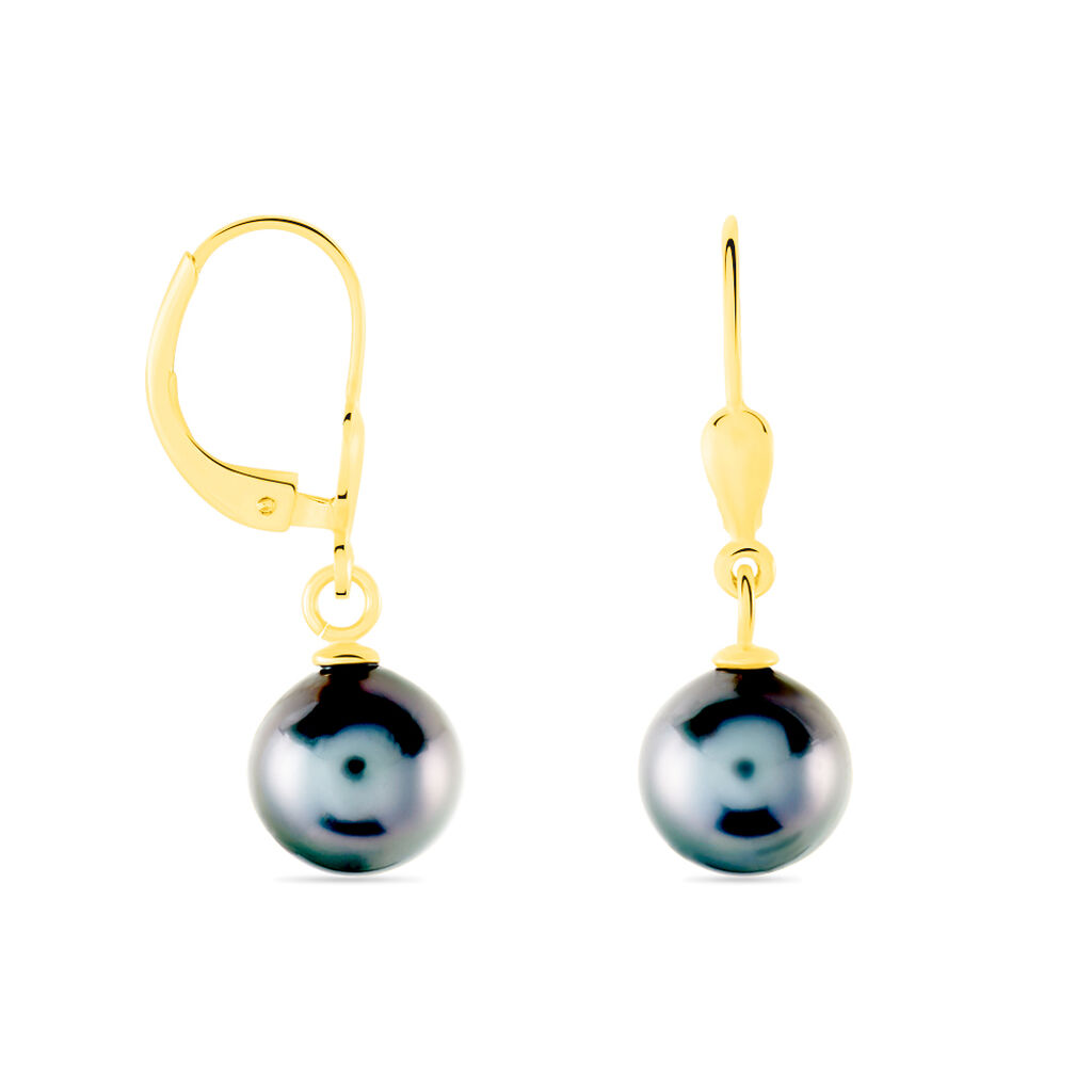 Boucles D'oreilles Puces Baroque Dormeuse Or Jaune Perle De Tahiti - Spannringe Damen | OROVIVO