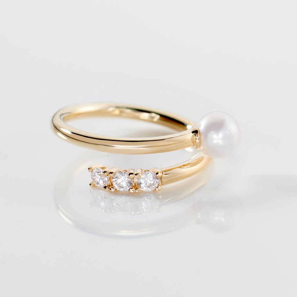 BRITA Damen Ring Gold 375 (9 Karat) Zuchtperle Wei&szlig; 0,23 ct