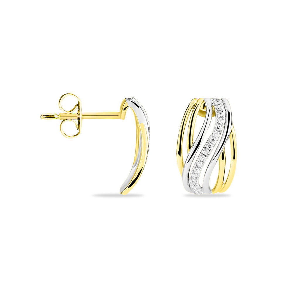 Boucles D'oreilles Puces Paige Or Bicolore Diamant - Spannringe Damen | OROVIVO