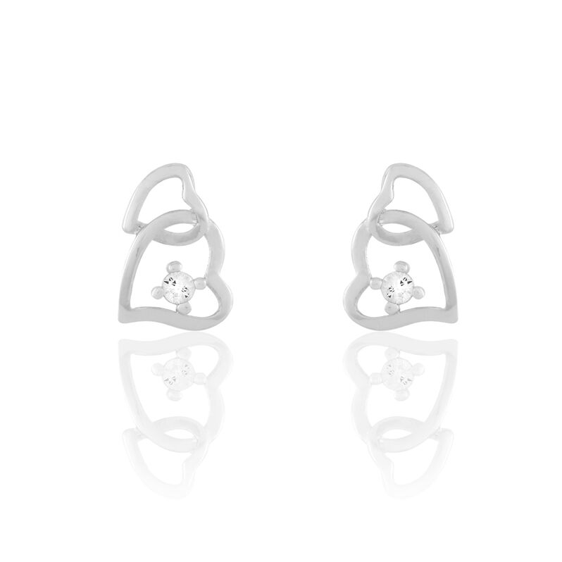 ROMA Damen Ohrstecker Silber 925 Zirkonia Wei&szlig; Doppelherz - Ohrstecker Damen | OROVIVO