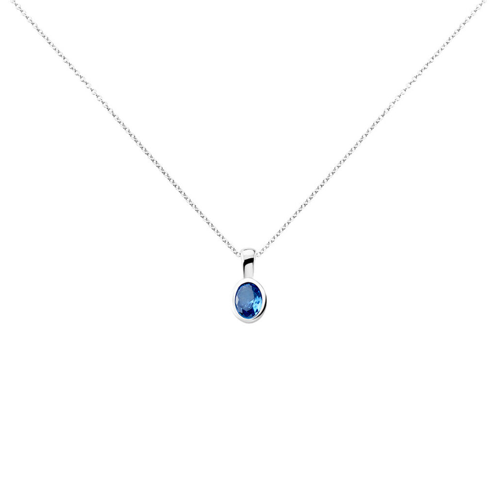 Olivia Damen Collier Silber 925 Glas Blau Oval, Collier mit Stein