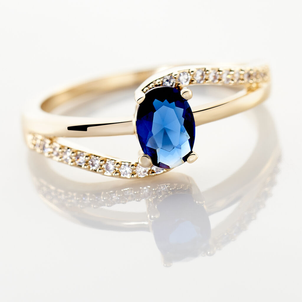 Damen Ring Vergoldet Synthetischer Stein Blau Welle Oval Tyana  - Solitärringe Damen | OROVIVO