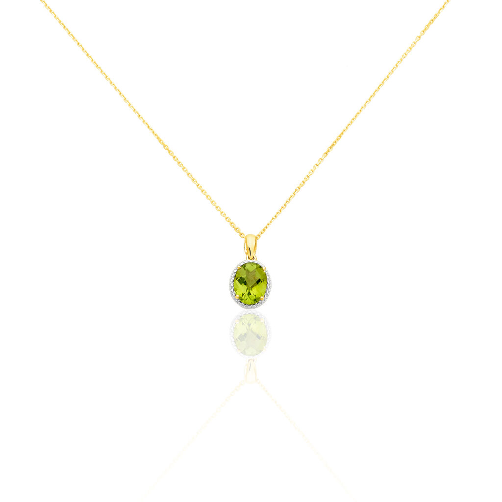 NAGA Damen Collier Gold 375 (9 Karat) Peridot Grün 2,15 ct Oval, Collier mit Stein