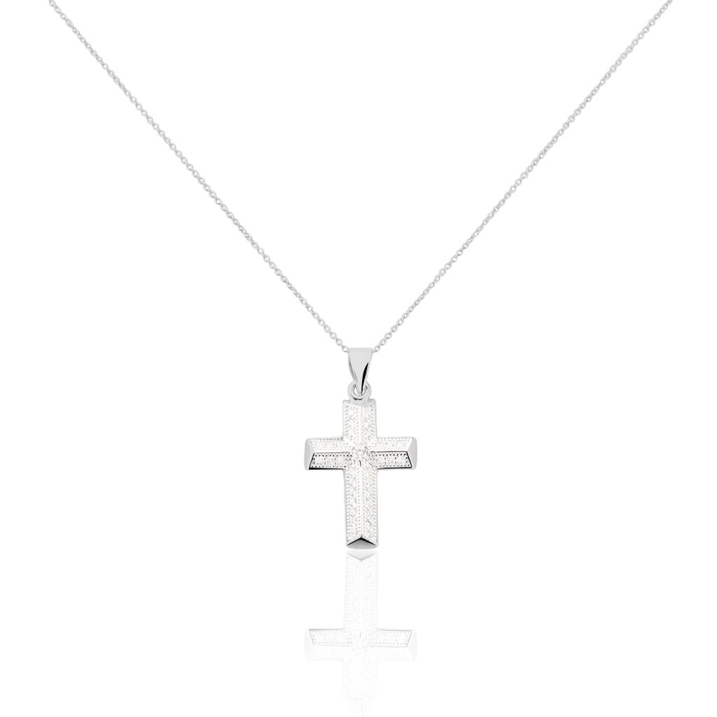 Damen Collier Silber 925 Zirkonia Weiß 0,04 ct Religiöses Kreuz, Collier mit Stein