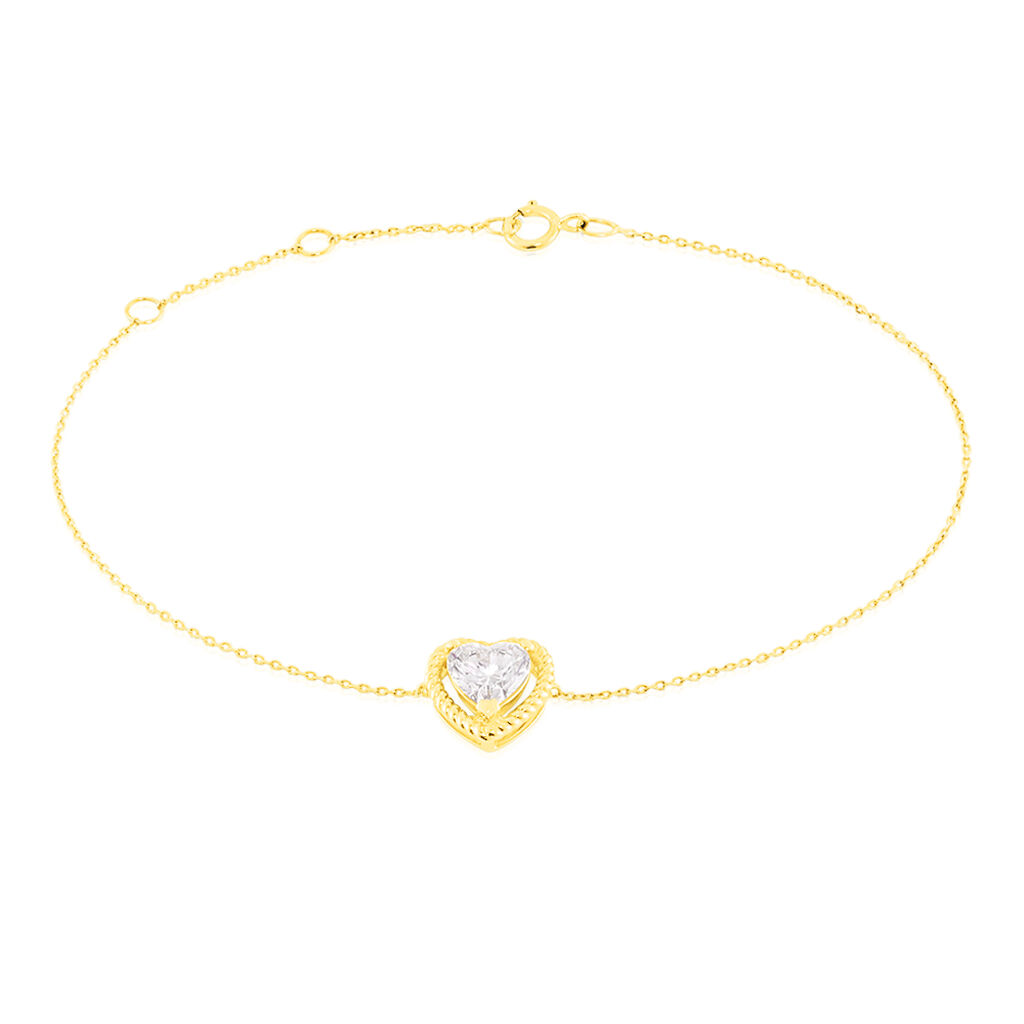 Bracelet Or Jaune Althea Forme Coeur Entourage Or Torsade 18.5cm - Spannringe Damen | OROVIVO