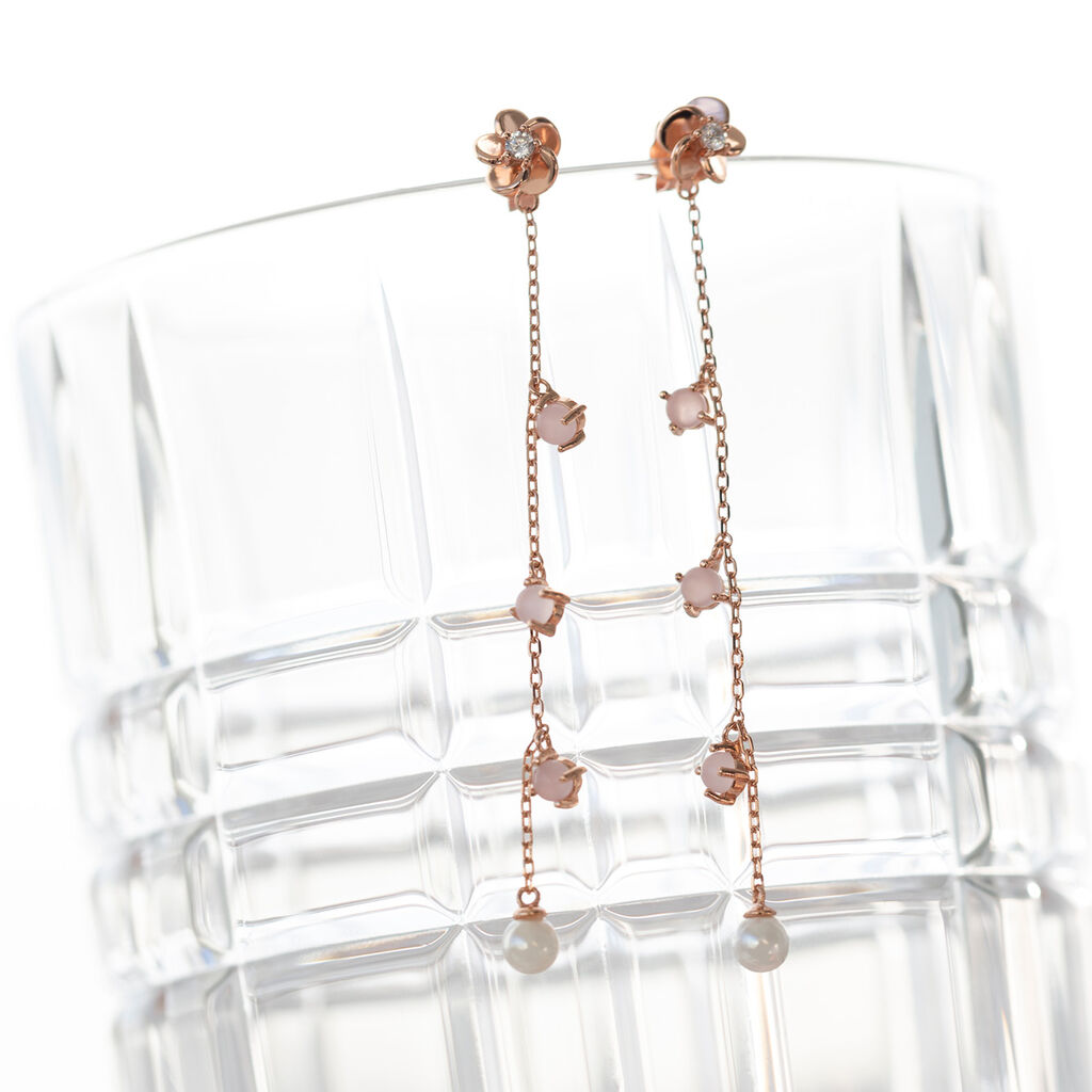 Damen Ohrstecker Lang Silber 925 Rosé Vergoldet - Ohrringe mit Stein Damen | OROVIVO