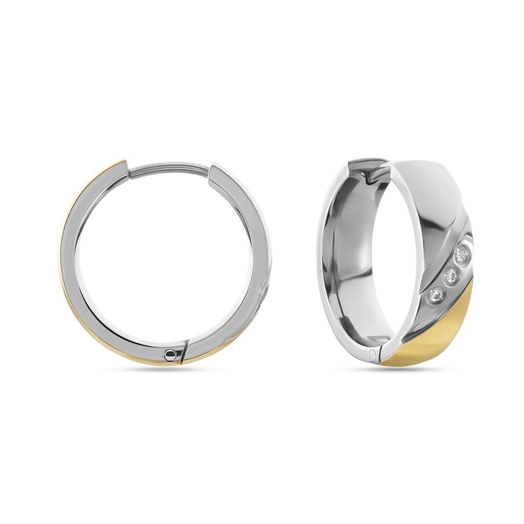 Damen Creolen Titan Bicolor Gelb/Silber Zirkonia Weiß B 5 mm, Creolen mit Stein