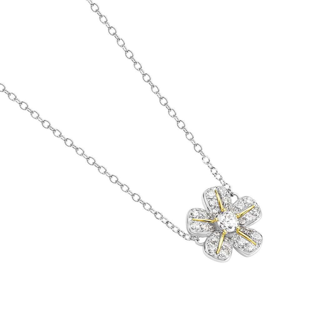DANNA Damen Collier Silber Bicolor Gelb/Silber 925 Zirkonia Weiß 0,27 ct Blume - Halsketten Damen | OROVIVO