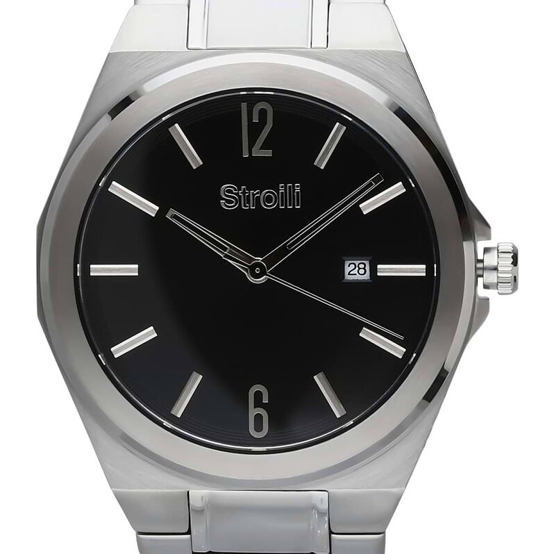 Orologio solo tempo con cinturino e cassa in acciaio silver. quadrante nero - Spannringe Herren | OROVIVO