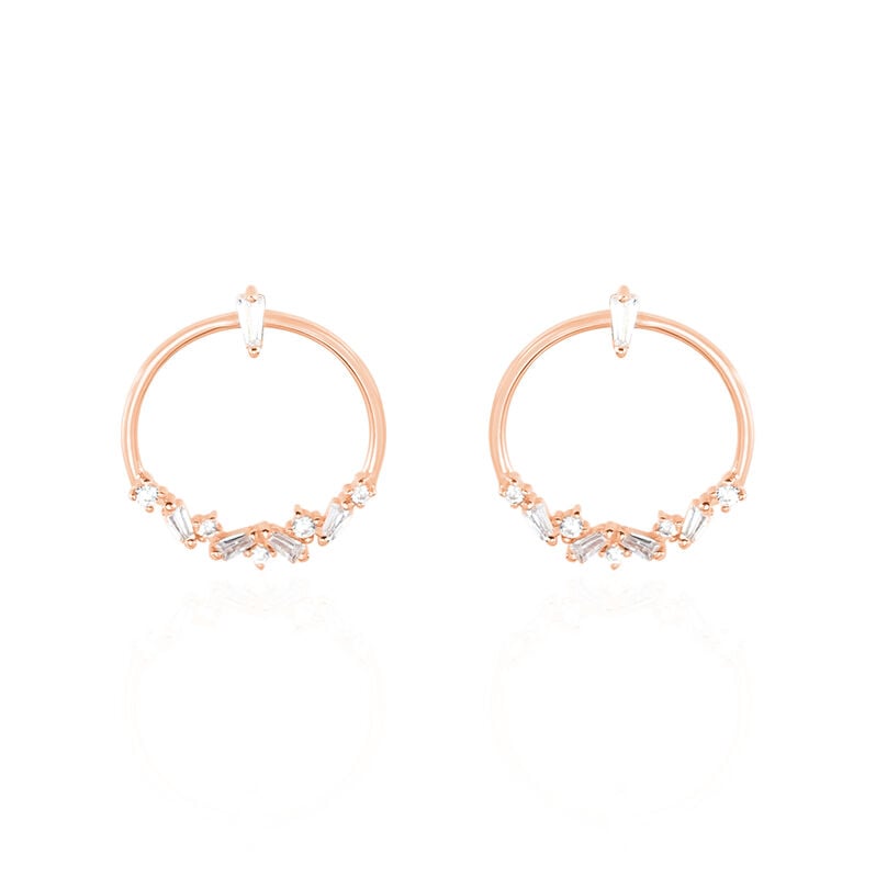 CELINE Damen Ohrringe Lang Silber rosevergoldet 925 Zirkonia Wei&szlig; Kreis - Ohrringe mit Stein Damen | OROVIVO