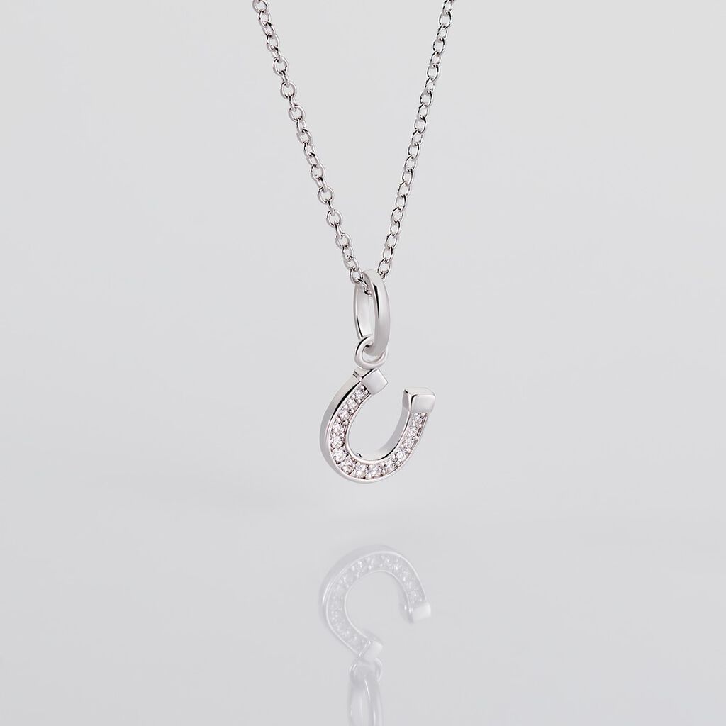 EMBERLYNN Damen Anh&auml;nger Silber 925 Zirkonia Wei&szlig; 0,02 ct Talisman Hufeisen