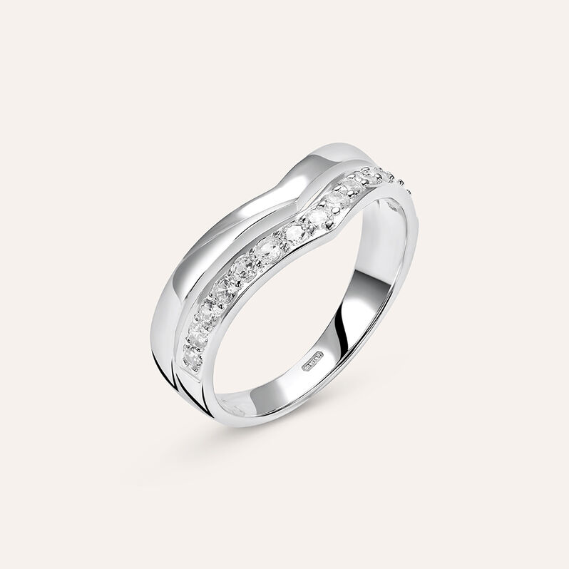 Anello Fascia Silver Shine Argento Rodiato Cubic Zirconia - Spannringe Damen | OROVIVO