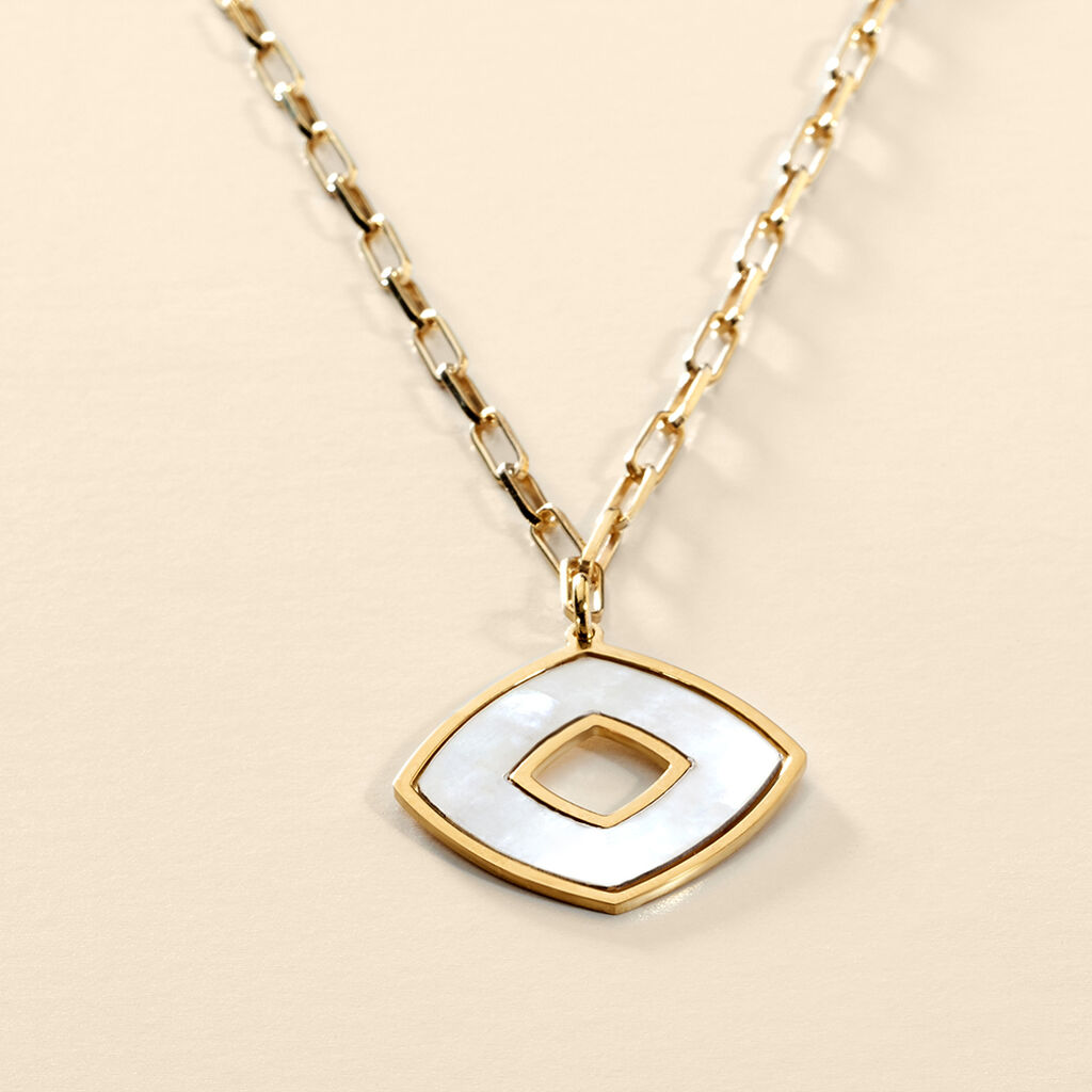 BORBENA Damen Collier Silber vergoldet 925 Perlmutt Wei&szlig; Raute