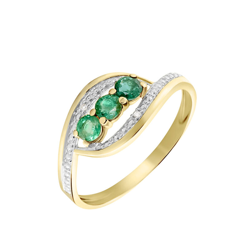 Bague Or Jaune Aurora Emeraudes Diamants - Spannringe Damen | OROVIVO