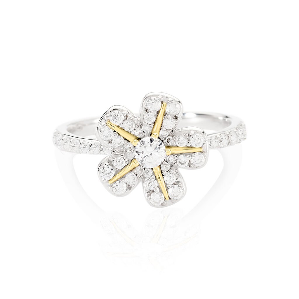 DANNA Damen Ring Silber Bicolor Gelb/Silber 925 Zirkonia Weiß 0,24 ct Blume - Ringe mit Stein Damen | OROVIVO