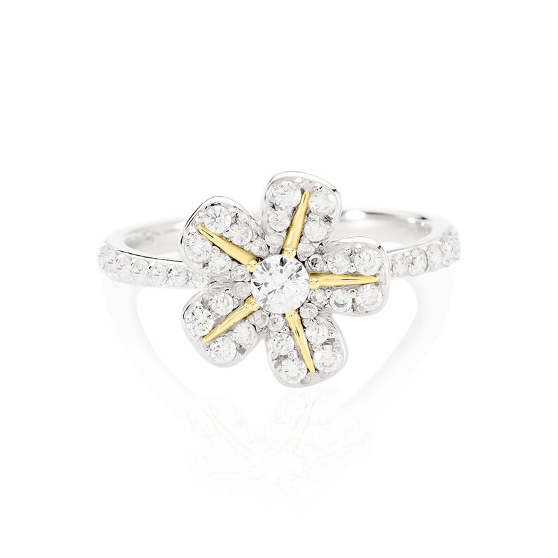 DANNA Damen Ring Silber Bicolor Gelb/Silber 925 Zirkonia Weiß 0,24 ct Blume - Ringe mit Stein Damen | OROVIVO