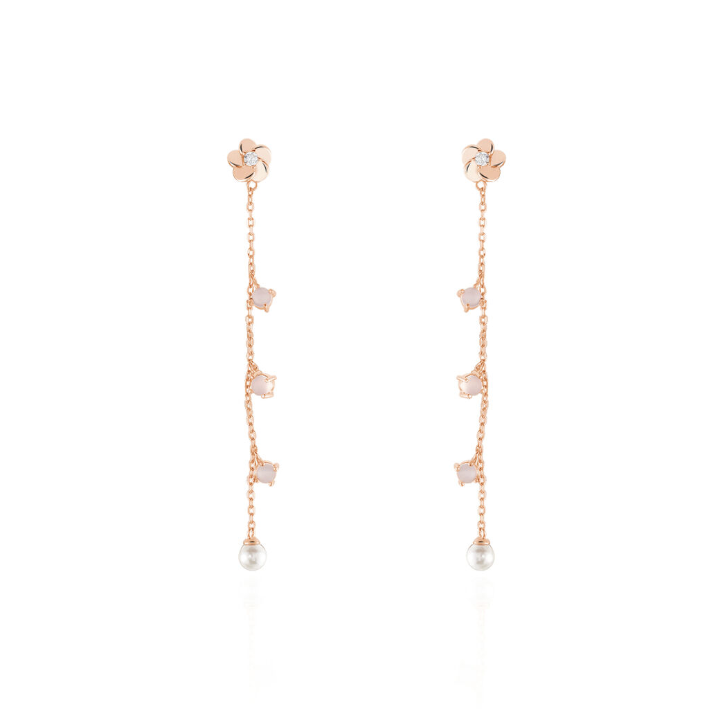 🦚 Damen Ohrstecker Lang Silber 925 Rosé Vergoldet, Ohrringe Lang mit Stein